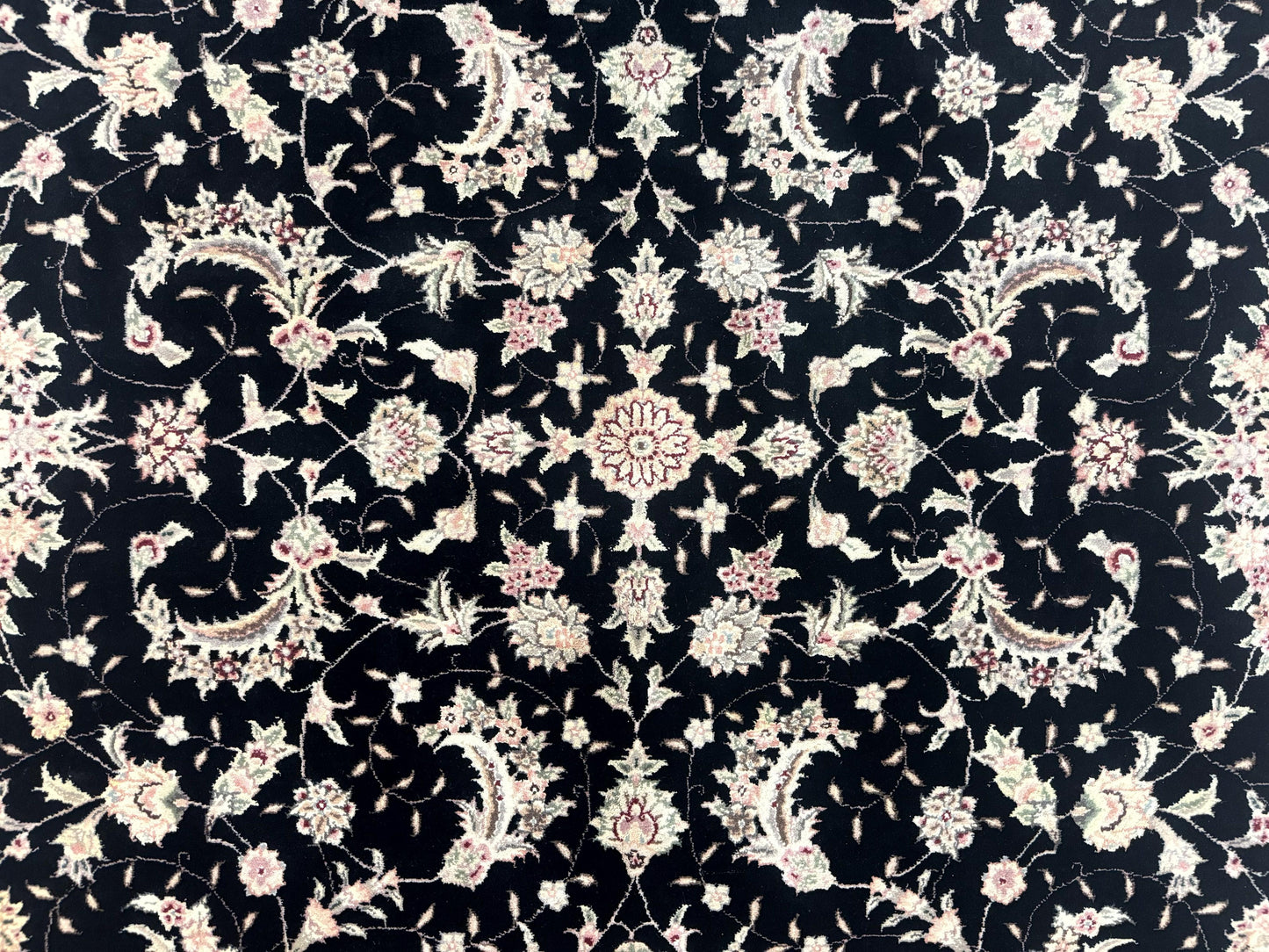 Sino Persian Rug 6x9, Black and Ivory, Wool and Silk Highlights, Handmade - Nuvé