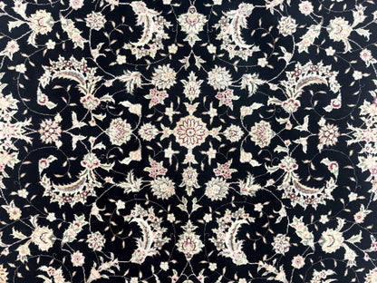 Sino Persian Rug 6x9, Black and Ivory, Wool and Silk Highlights, Handmade - Nuvé