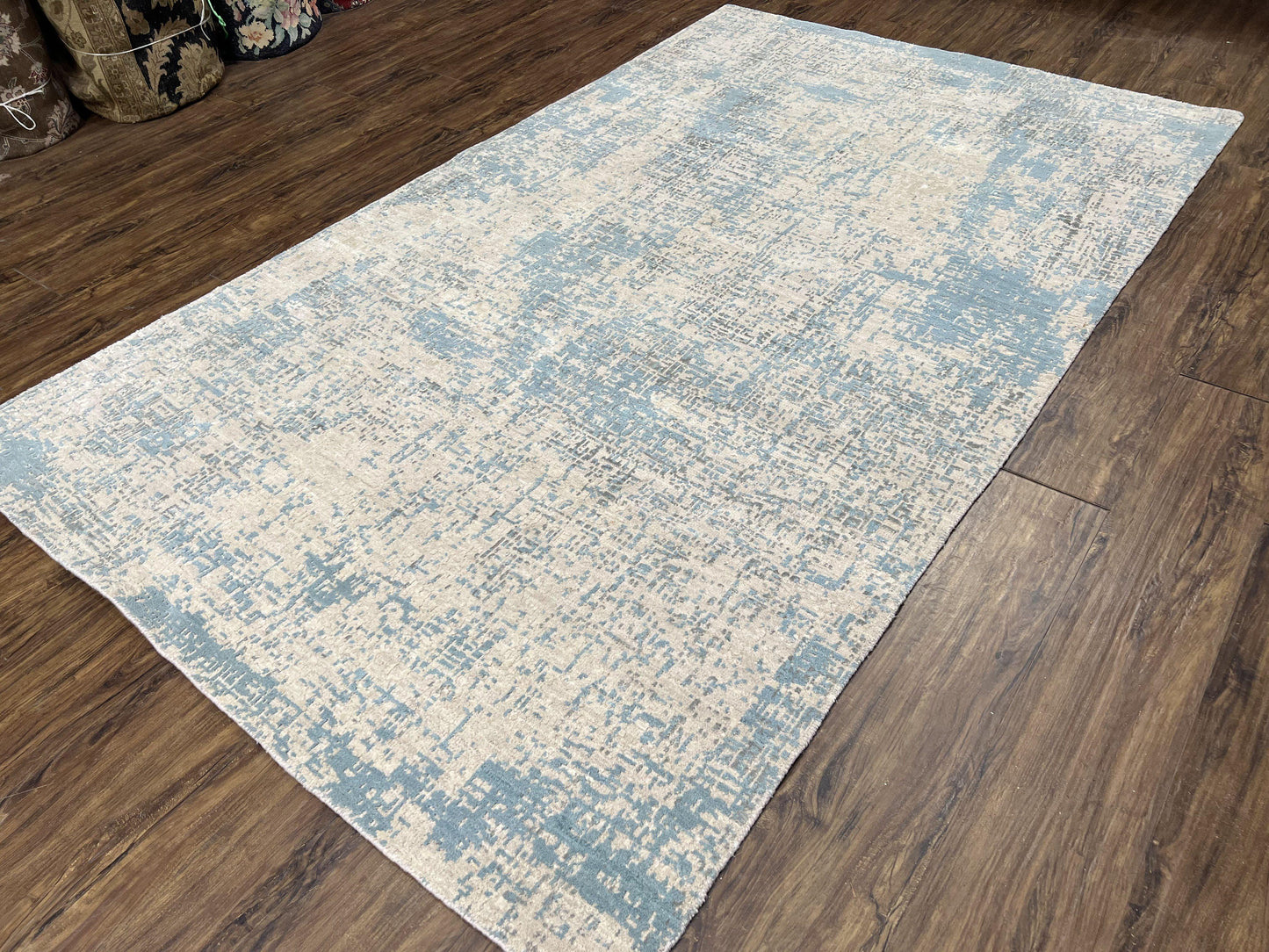Modern Tibetan Rug 5x8 ft Light Blue and Gray Carpet, Contemporary Wool Rug, Handmade Nepali Rug, Raised Pattern, Tibet Area Rug, Nepal Rug - Nuvé