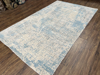 Modern Tibetan Rug 5x8 ft Light Blue and Gray Carpet, Contemporary Wool Rug, Handmade Nepali Rug, Raised Pattern, Tibet Area Rug, Nepal Rug - Nuvé