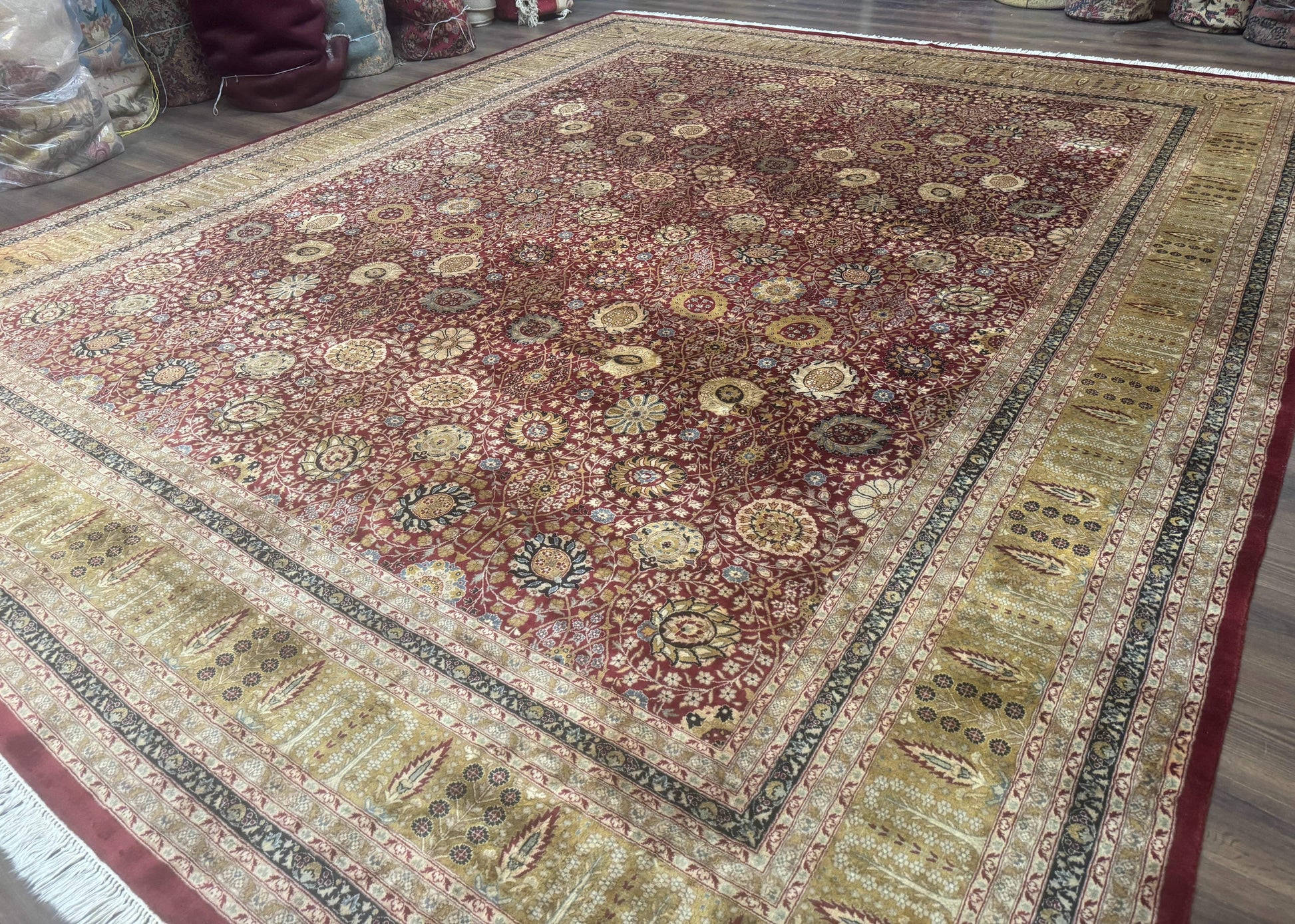 Palace Size Pak Persian Rug 12x15, Brick Red, Allover Pattern, Handmade Oversized Wool Oriental Carpet, Large Area Rug, Fine 225 KPSI - Nuvé