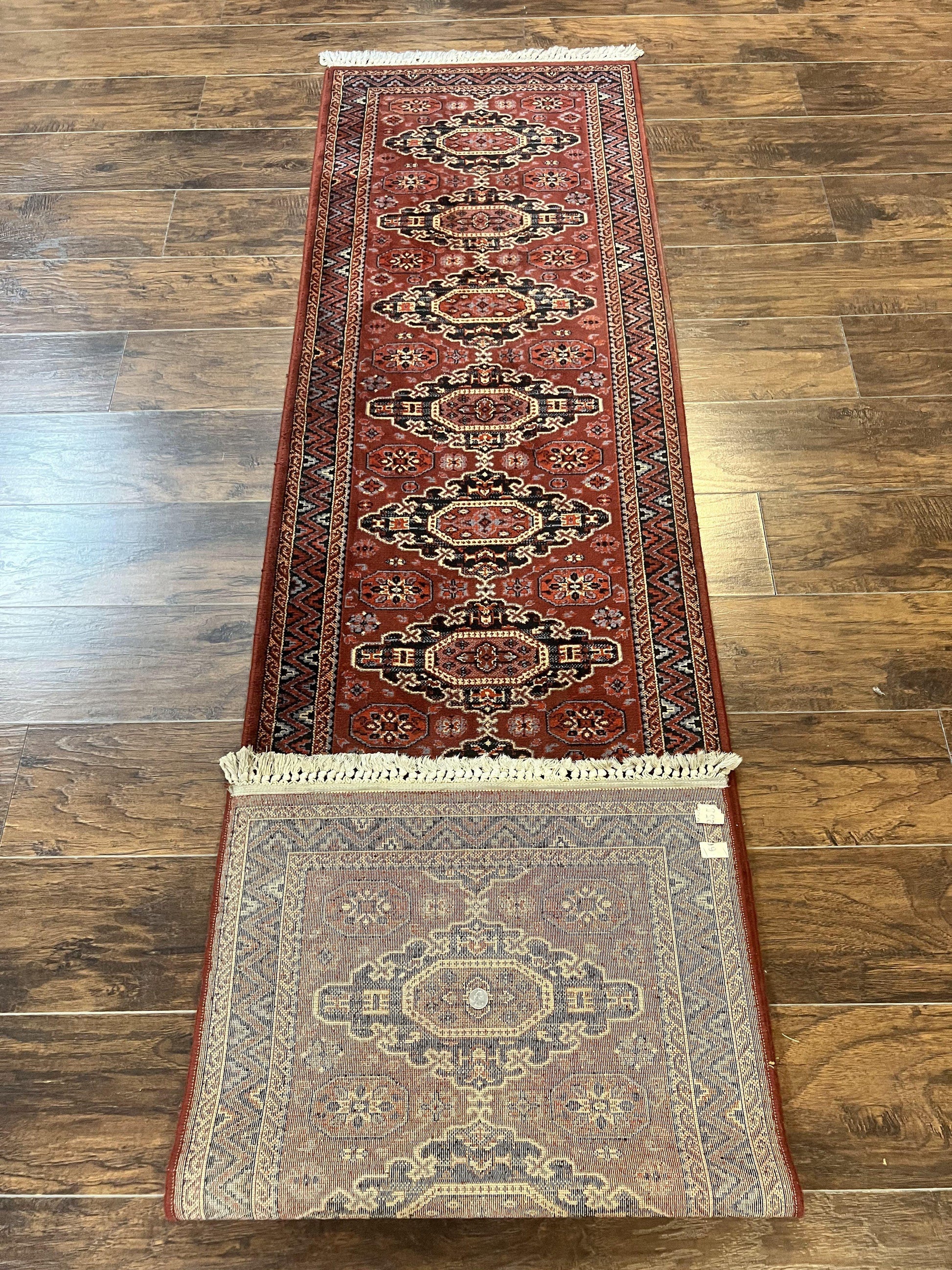 Belgium Power Loomed Runner Rug 2x9, Vintage Wool Rug for Hallway 2 x 9 ft, Red, Caucasian Persian Design, 9ft Runner - Nuvé