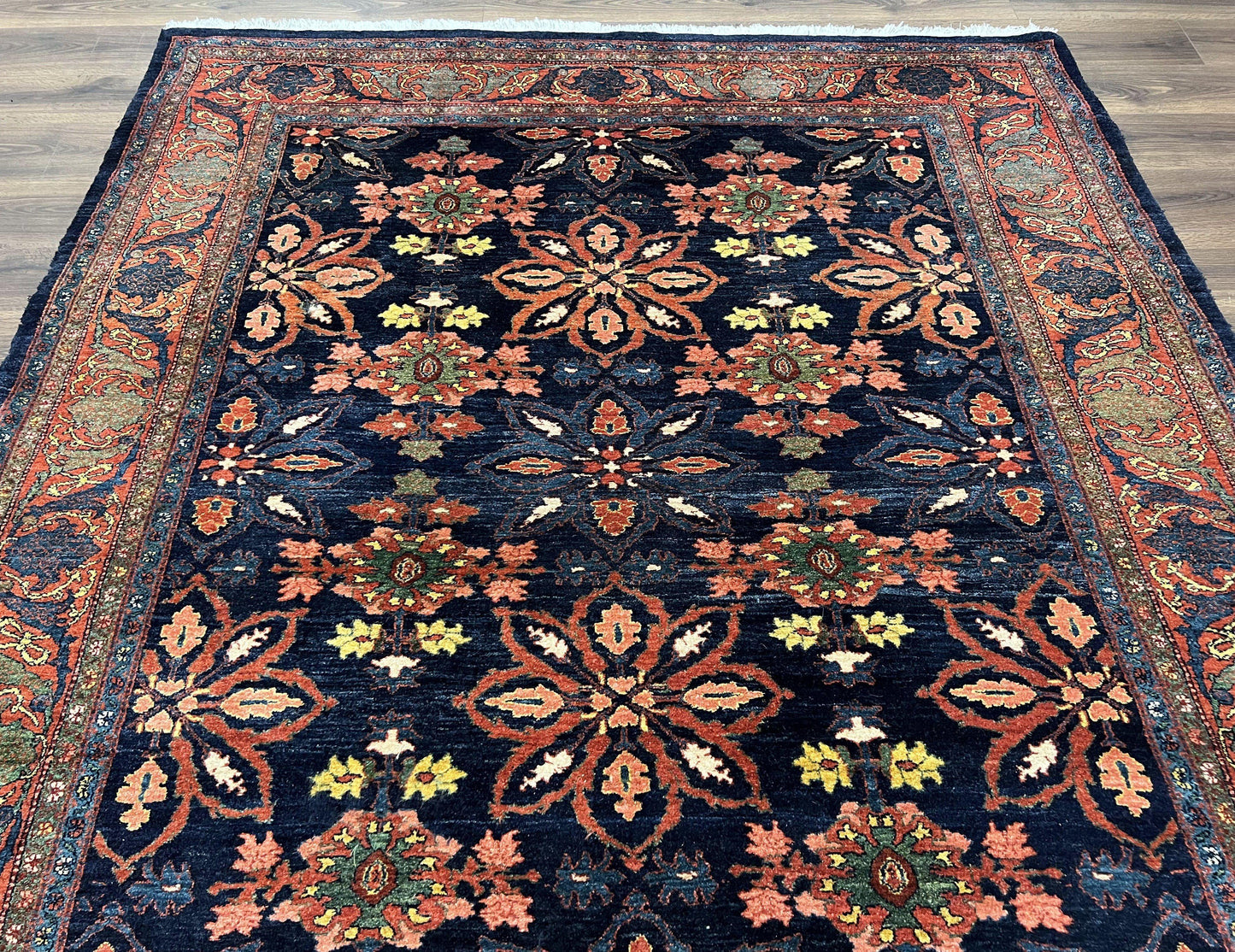 Wonderful Persian Rug 7x10, Navy Blue and Red, Allover Floral Pattern, Bidjar Carpet, Authentic Oriental Rug 7 x 10, Wool Hand Knotted Rug - Nuvé
