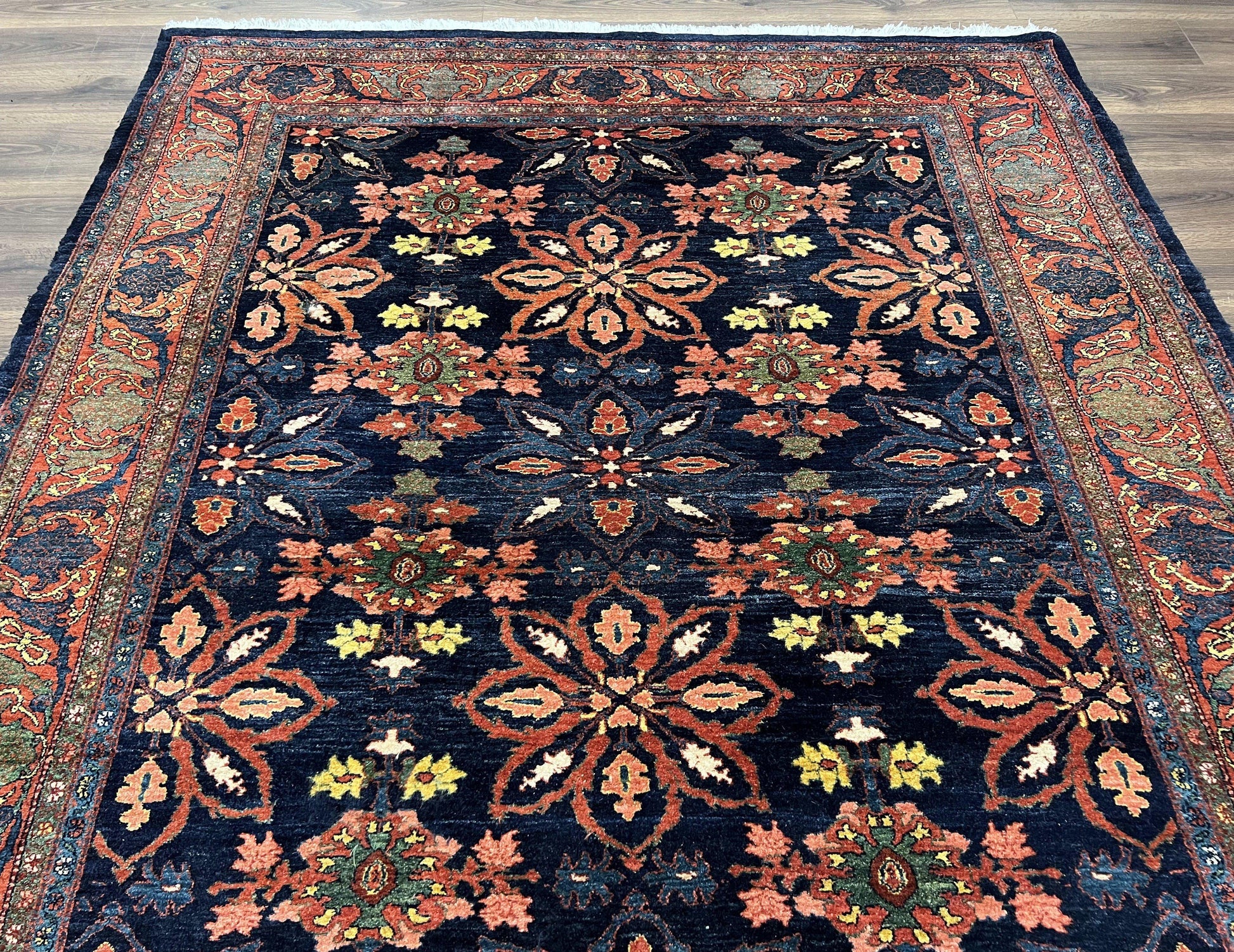 Wonderful Persian Rug 7x10, Navy Blue and Red, Allover Floral Pattern, Bidjar Carpet, Authentic Oriental Rug 7 x 10, Wool Hand Knotted Rug - Nuvé