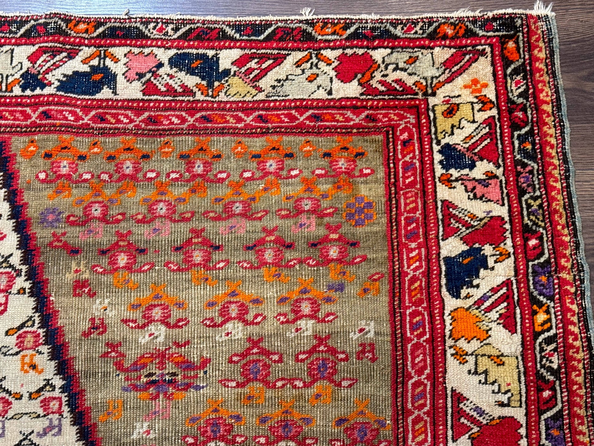 Antique Persian Malayer Rug 4x7, Tribal Senneh Carpet, Geometric, Diamond Design - Nuvé