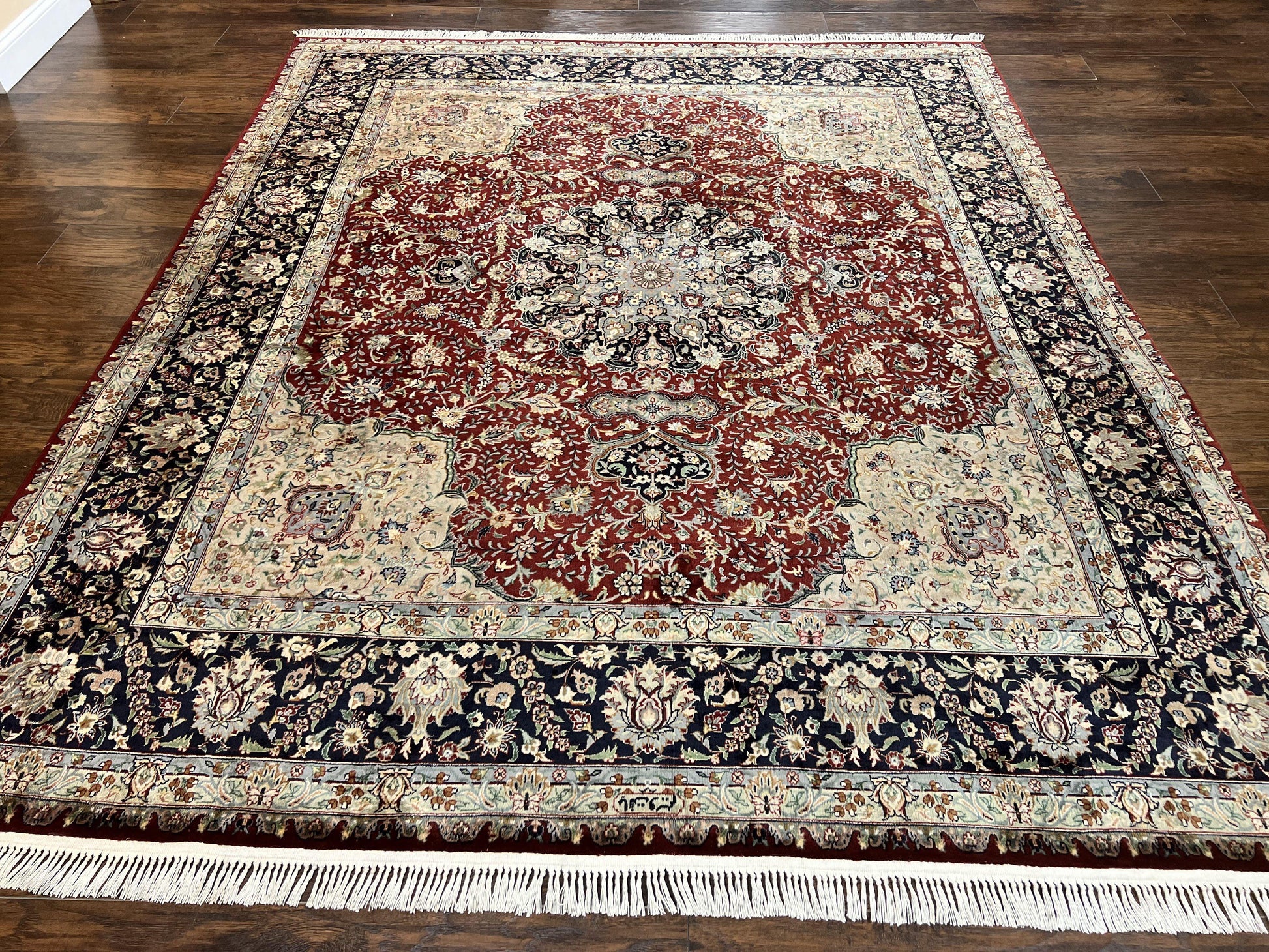 Pak Persian Rug 8x10, Wool Hand Knotted Vintage Carpet, Dark Red & Navy Blue, Dome Design Floral Medallion Rug, 8 x 10 Oriental Rug - Nuvé