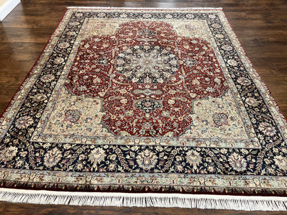 Pak Persian Rug 8x10, Wool Hand Knotted Vintage Carpet, Dark Red & Navy Blue, Dome Design Floral Medallion Rug, 8 x 10 Oriental Rug - Nuvé