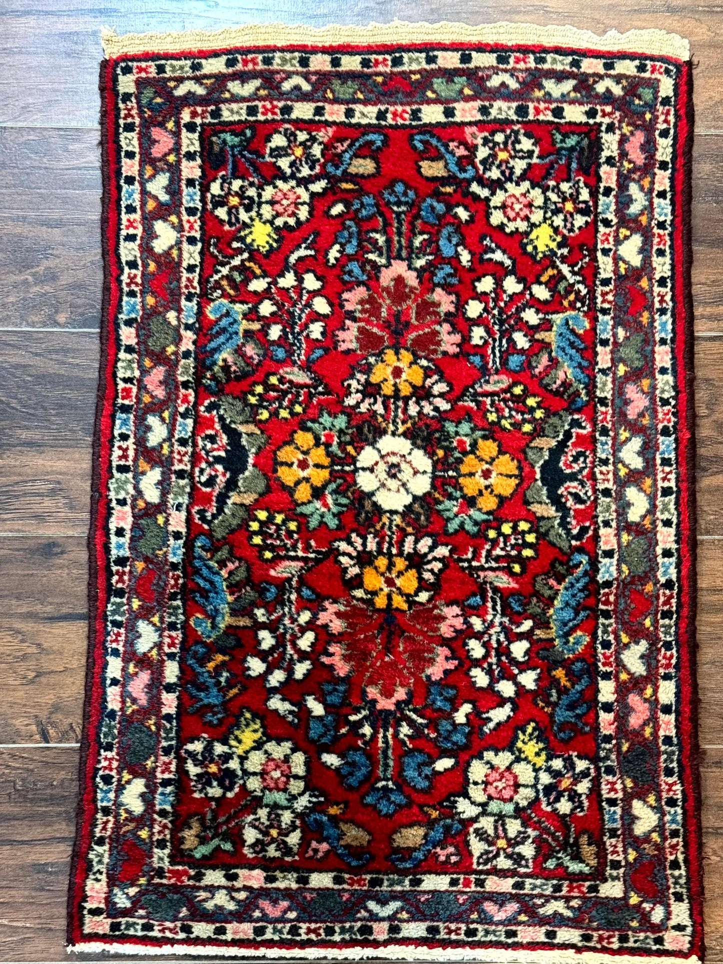 Small Persian Tribal Rug 2x3, Red Colorful Small Hamadan Carpet, Antique Persian Rug - Nuvé