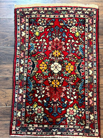 Small Persian Tribal Rug 2x3, Red Colorful Small Hamadan Carpet, Antique Persian Rug - Nuvé
