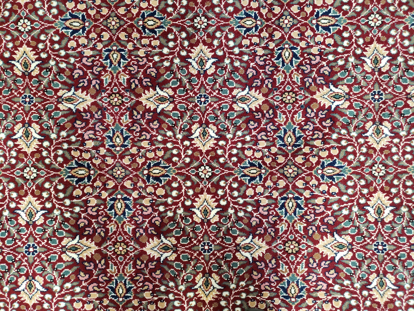 Vintage Turkish Sivas Area Rug 6.5 x 9.5, Wool Hand-Knotted Red & Midnight Blue Allover Floral Pattern Oriental Carpet, 6x9 Traditional Rug - Nuvé