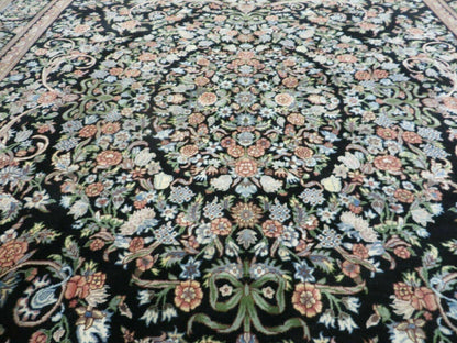 8' X 10' Vintage Handmade Pakistani Floral Wool Rug Black Nice - Nuvé