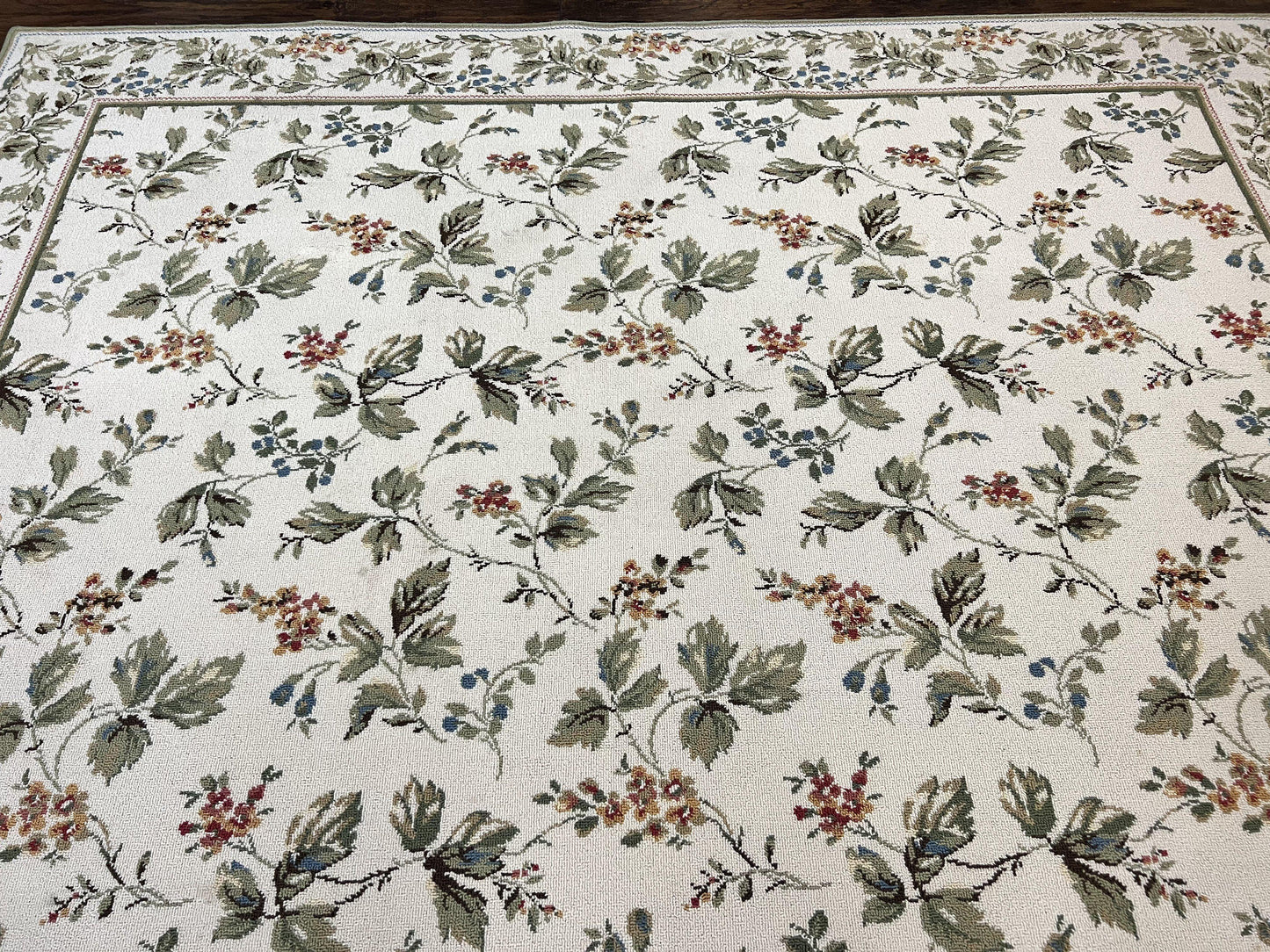 Vintage Stark Carpet 7x10, Ivory and Green, European Aubusson Design, Allover Pattern, Stark Rug - Nuvé