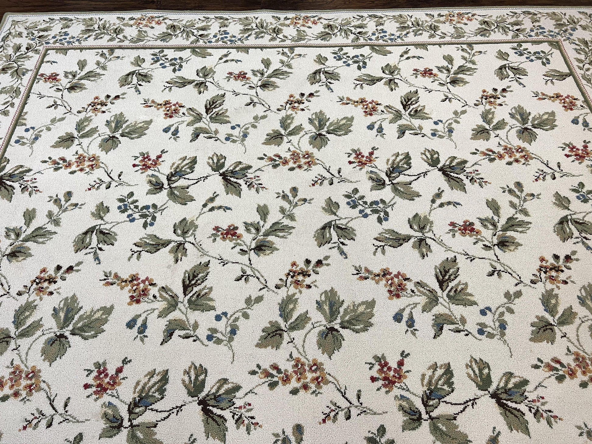 Vintage Stark Carpet 7x10, Ivory and Green, European Aubusson Design, Allover Pattern, Stark Rug - Nuvé