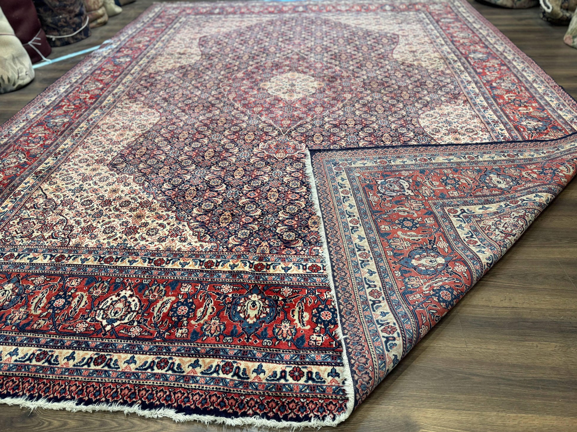 Persian Tabriz Rug 11x14 Navy Blue Herati Wool Carpet - Nuvé