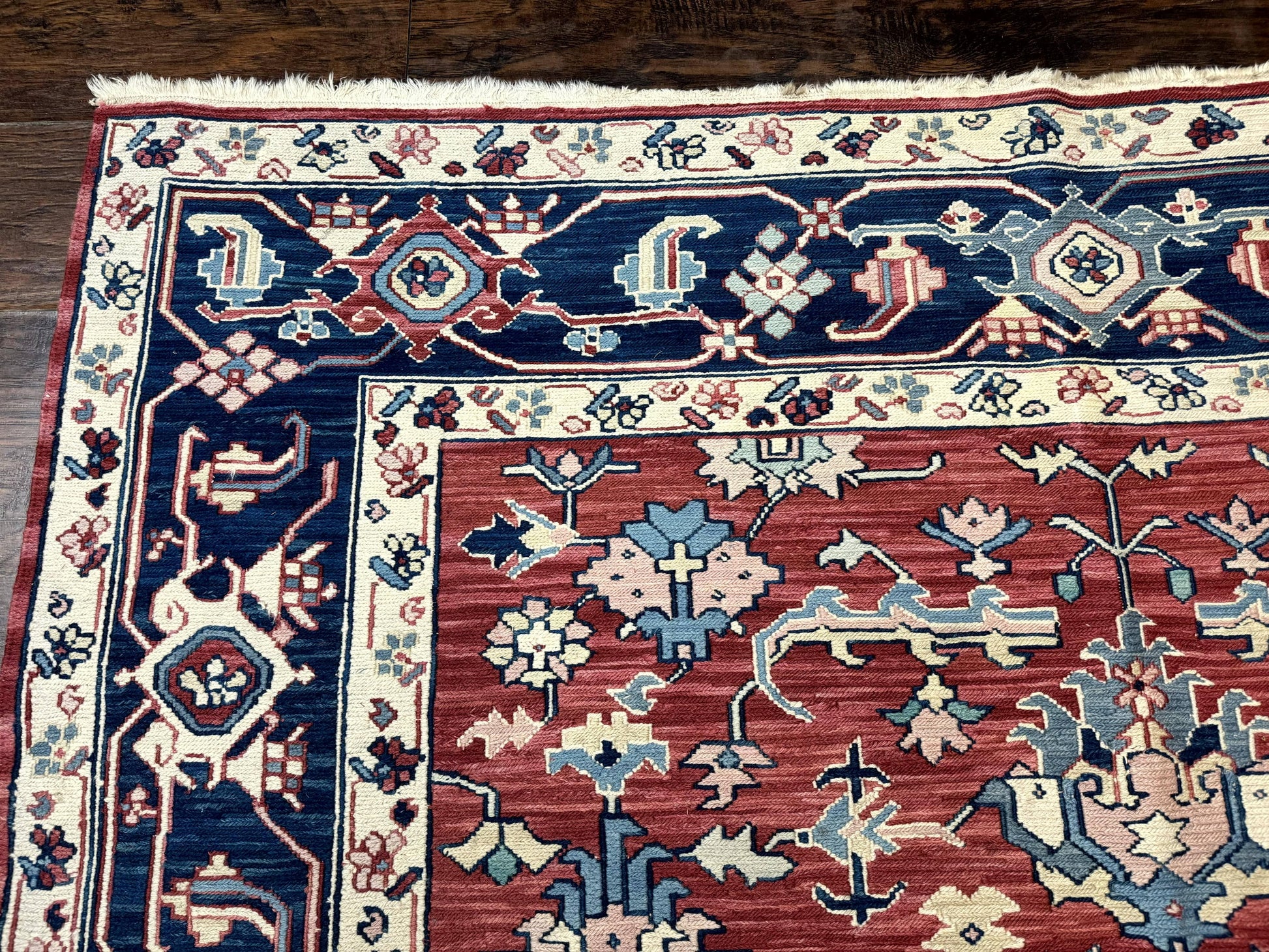 Turkish Flatweave Rug 6x9, Heriz Design, Red and Blue - Nuvé