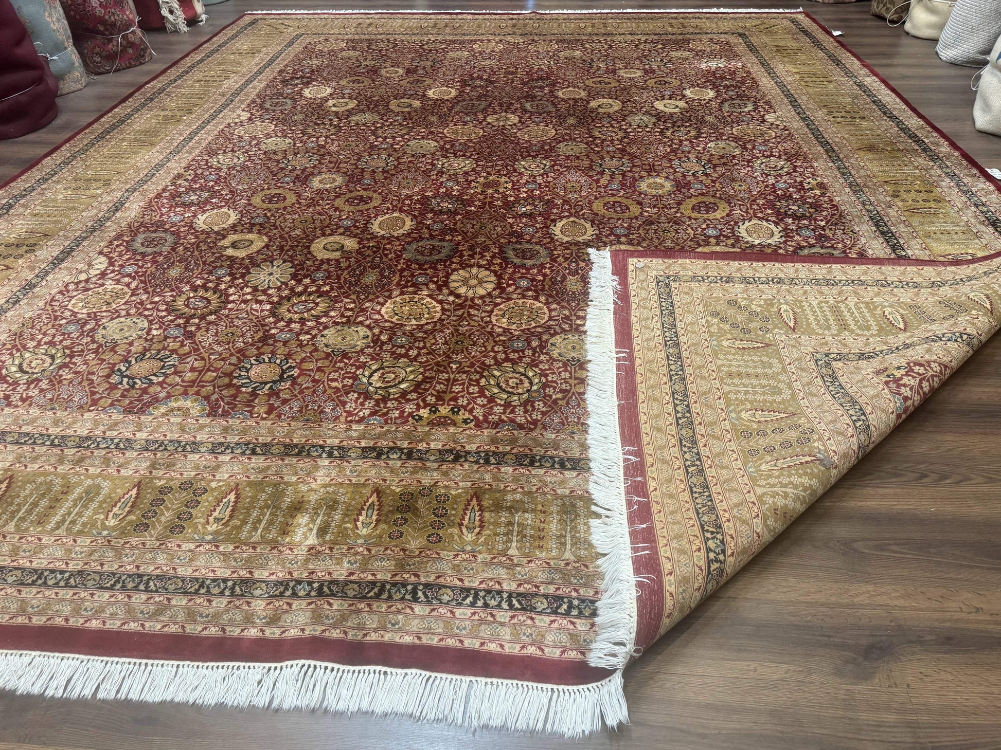 Palace Size Pak Persian Rug 12x15, Brick Red, Allover Pattern, Handmade Oversized Wool Oriental Carpet, Large Area Rug, Fine 225 KPSI - Nuvé