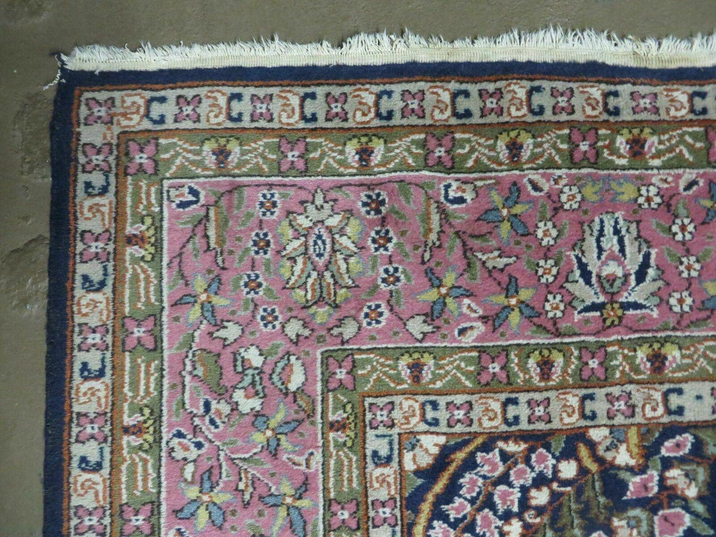 Turkish Sivas Rug 7x11, Navy Blue & Pink, Millifluer Floral Wool Carpet, Vintage - Nuvé