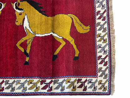 4 X 7 Handmade Hand-Knotted Quality Wool Rug Horses Zagros Red Mustard Gold New - Nuvé