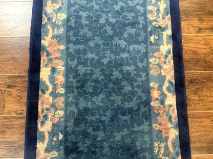 Blue Chinese Rug 2.6 x 4, Fete Rug, Peking Rug, Chinese Wool Rug, Art Deco Carpet - Nuvé