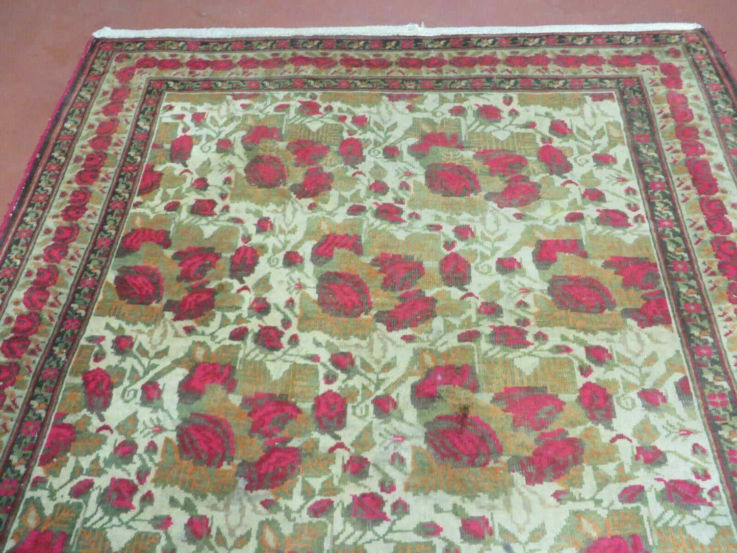 5' X 6' Antique Handmade India Floral Oriental Wool Rug Roses Flowers Traditional Contemporary Design - Nuvé