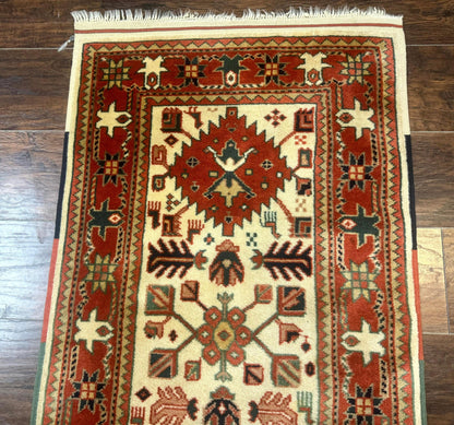 Turkish Runner Rug 2.4 x 8, Kazak Geometric Heriz Pattern, Beige Red - Nuvé