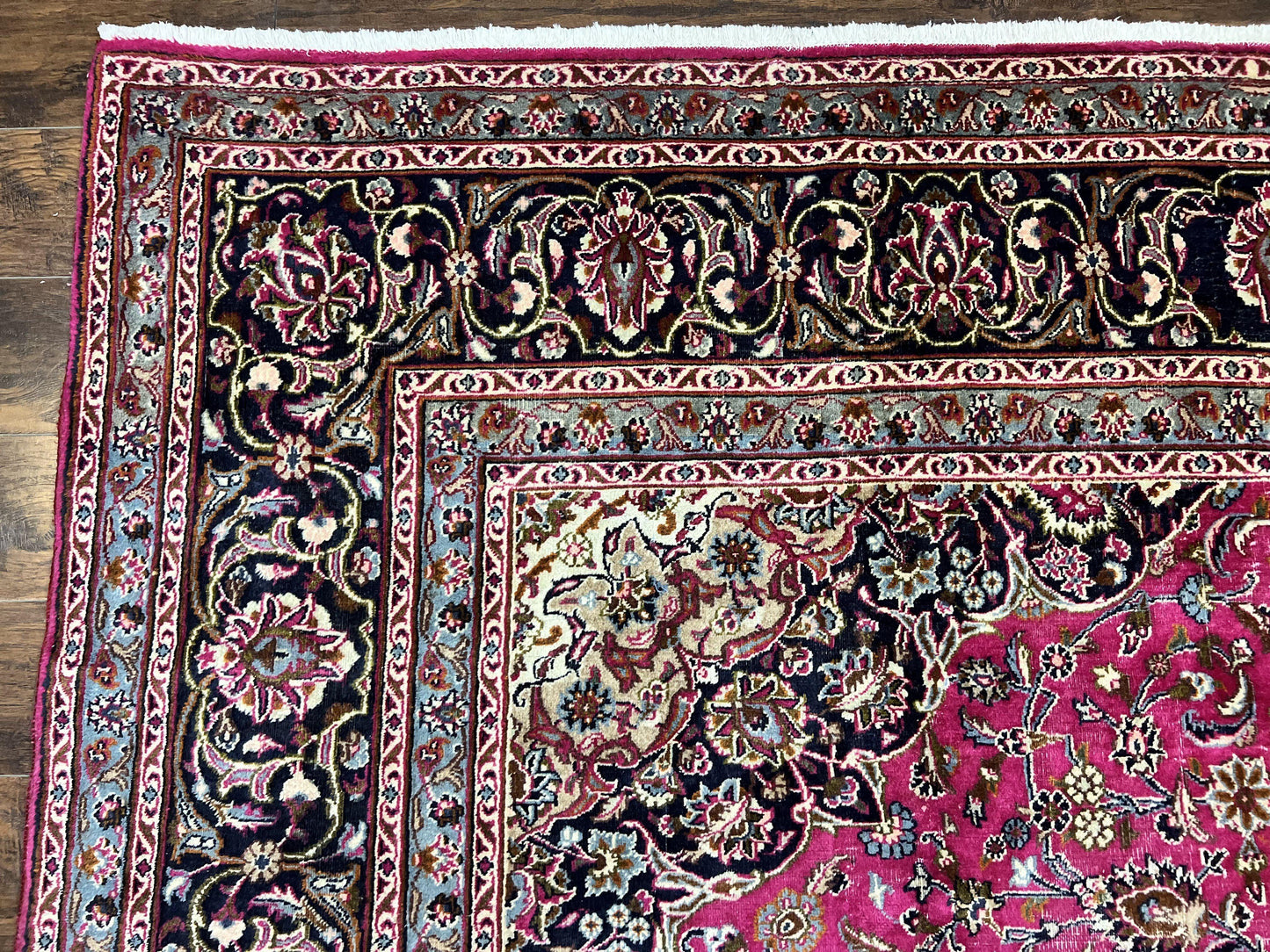 Persian Rug 10x13, Wool Hand Knotted Antique Kashmar Carpet, Raspberry Red & Navy Blue, Floral Medallion, Traditional Oriental Rug 10 x 13 - Nuvé