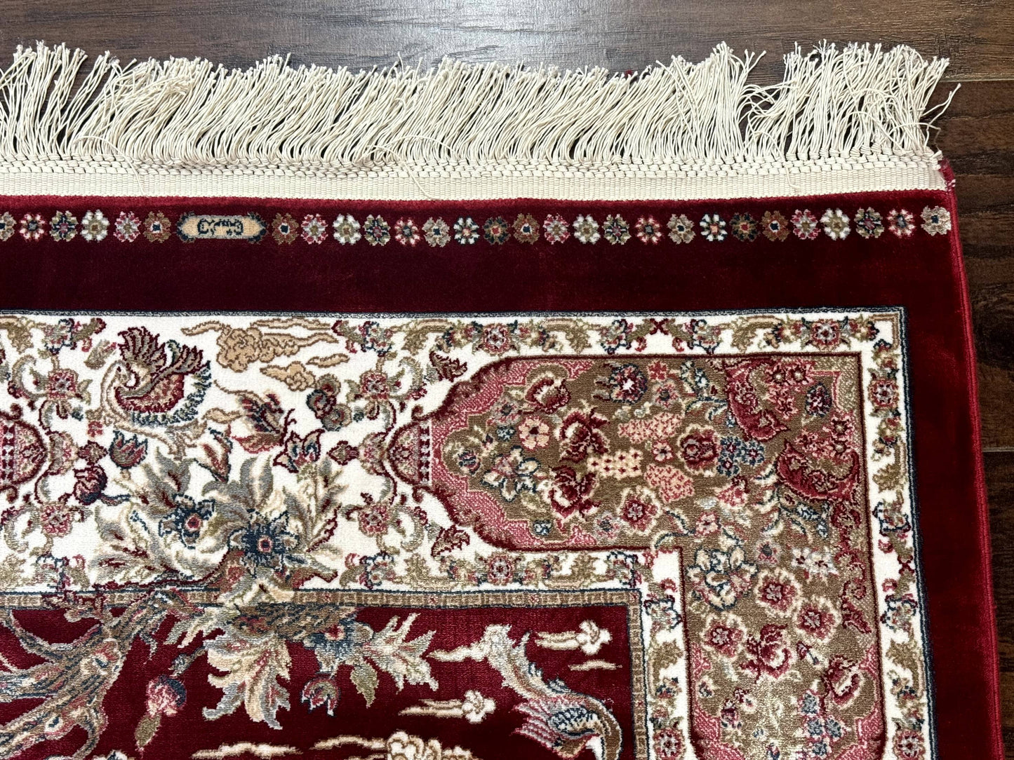 Dark Red Turkish Silk Rug 2.6 x 4, Hunting Design Scene, Bamboo Silk - Nuvé