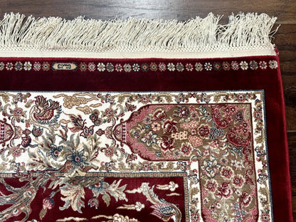Dark Red Turkish Silk Rug 2.6 x 4, Hunting Design Scene, Bamboo Silk - Nuvé