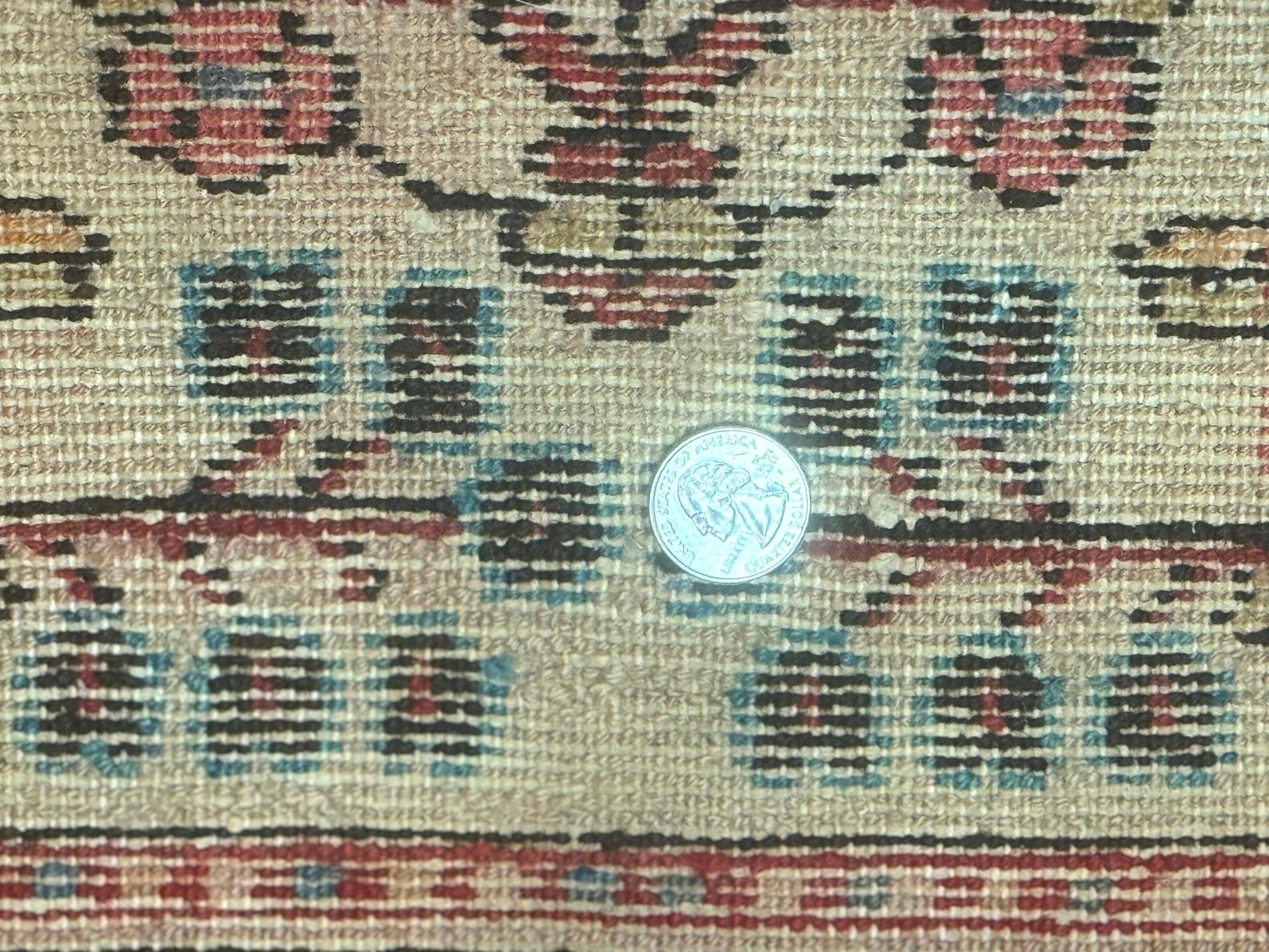 Small Antique Persian Rug 2x3, Beige and Red, Floral, Wool, Hamadan Rug - Nuvé