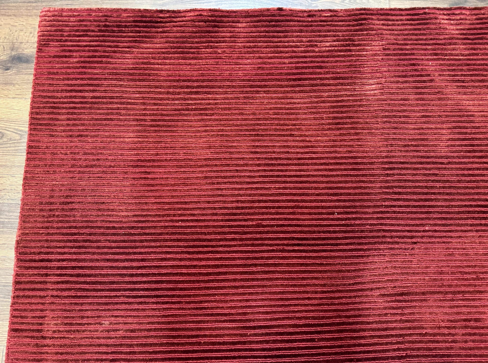 Modern Tibetan Rug 8x10, Red, Stripes, Handmade Wool Thick Pile Carpet - Nuvé