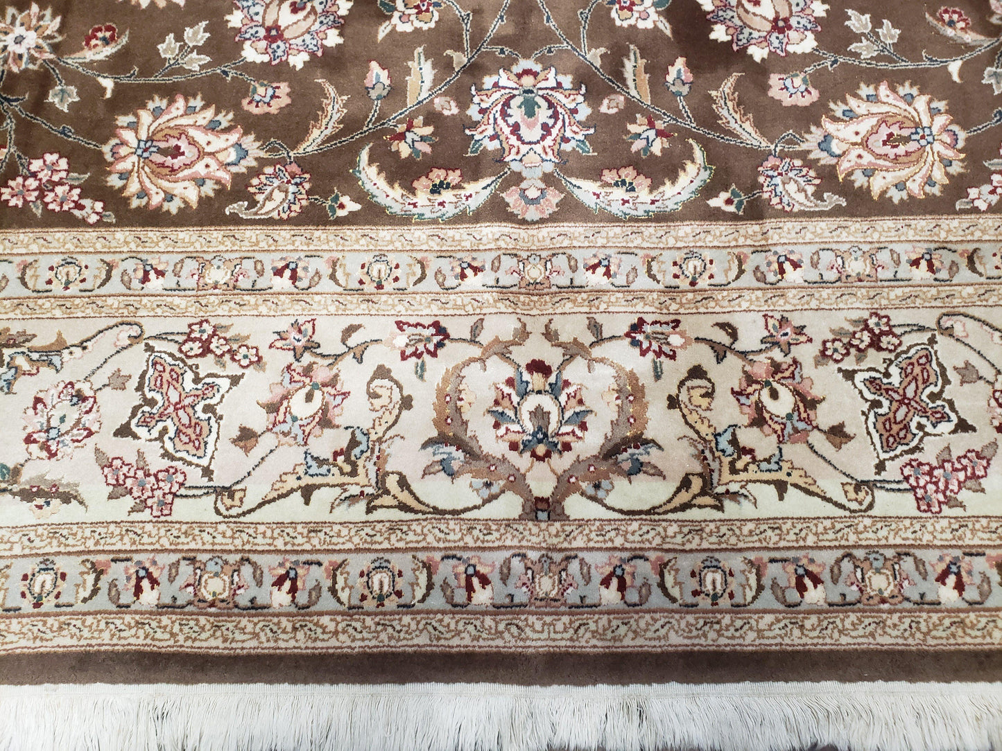Vintage Pak-Persian Area Rug 9x12, Wool Hand-Knotted Spice Brown & Ivory Traditional Fine Oriental Carpet, Pakistani Carpet, 9 x 12 Fine Rug - Nuvé