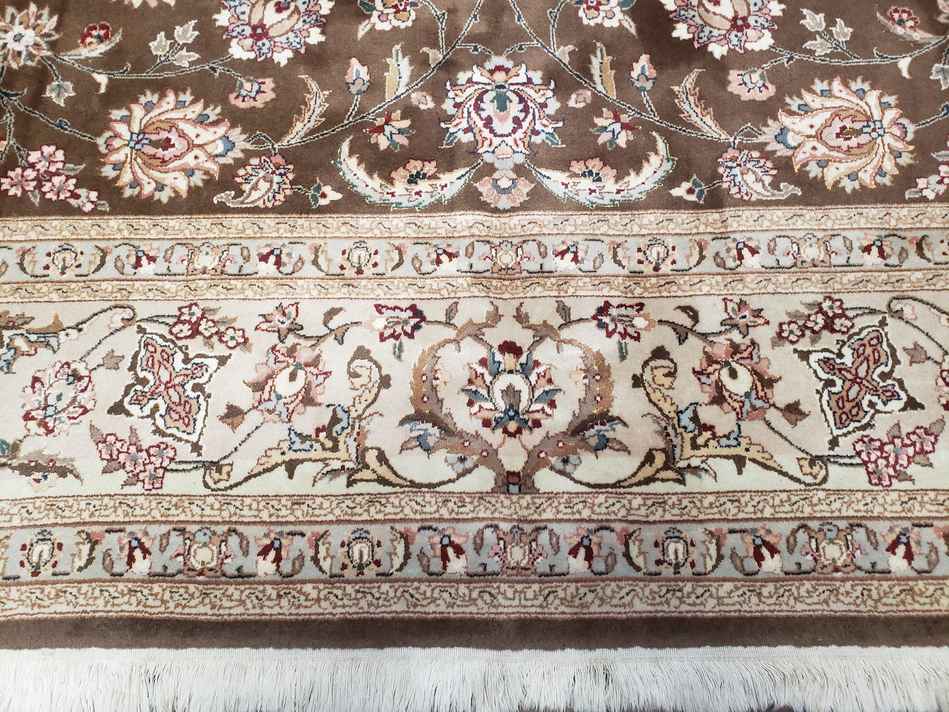 Vintage Pak-Persian Area Rug 9x12, Wool Hand-Knotted Spice Brown & Ivory Traditional Fine Oriental Carpet, Pakistani Carpet, 9 x 12 Fine Rug - Nuvé