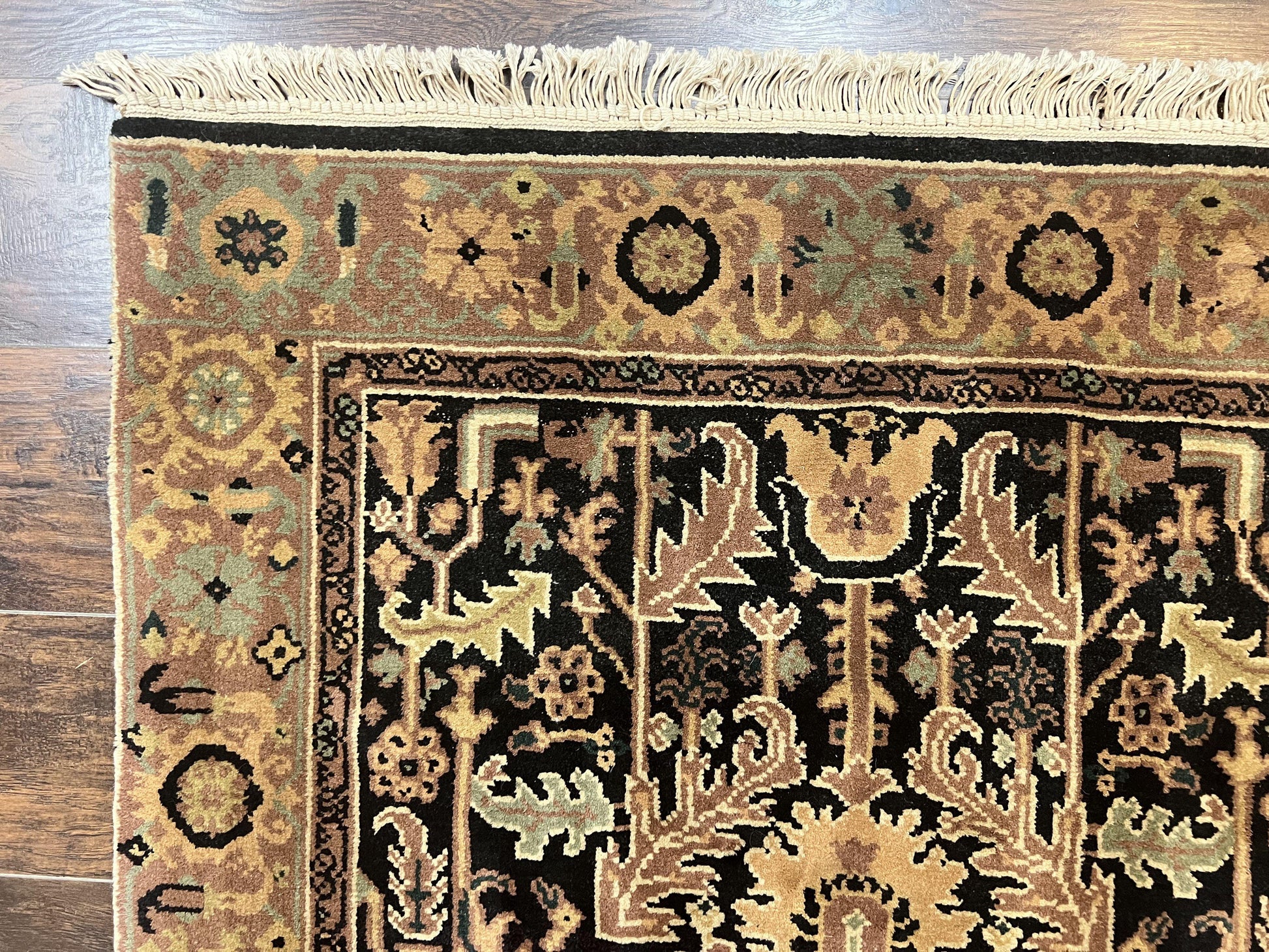 Heriz Rug 3.6 x 5, Handmade Vintage Wool Carpet, Couristan Carpet, Persian Design, Black - Nuvé