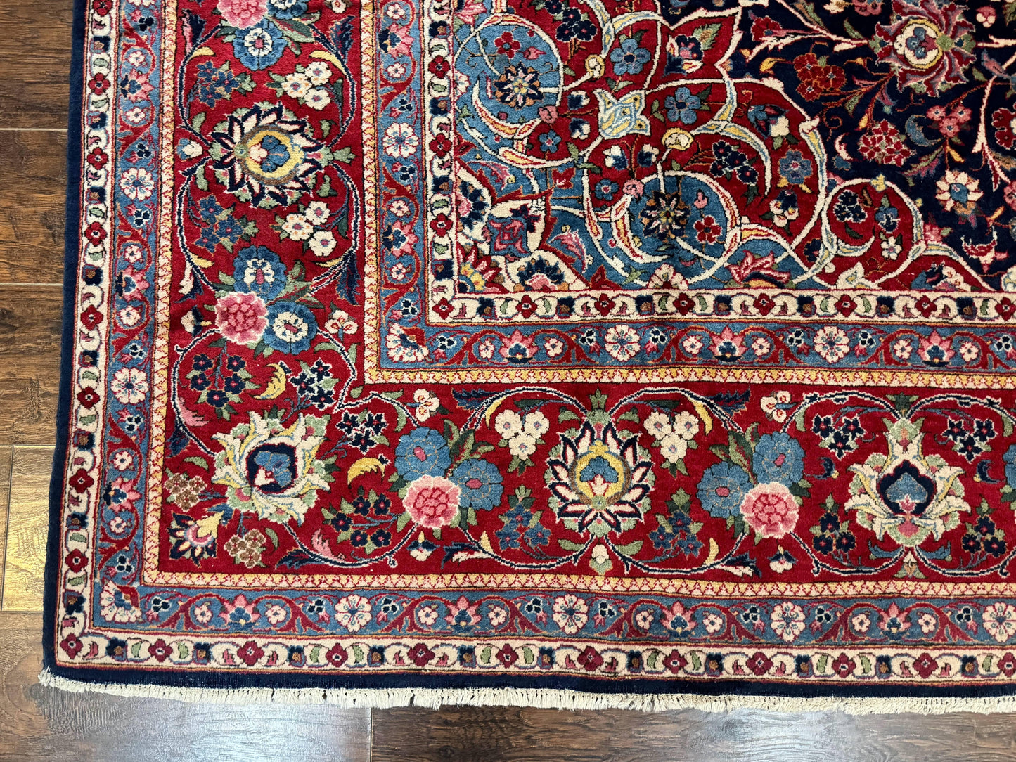 Navy Blue Persian Rug 9x12, Antique Persian Carpet, Kork Wool, 200 KPSI, Persian Kashan Rug - Nuvé