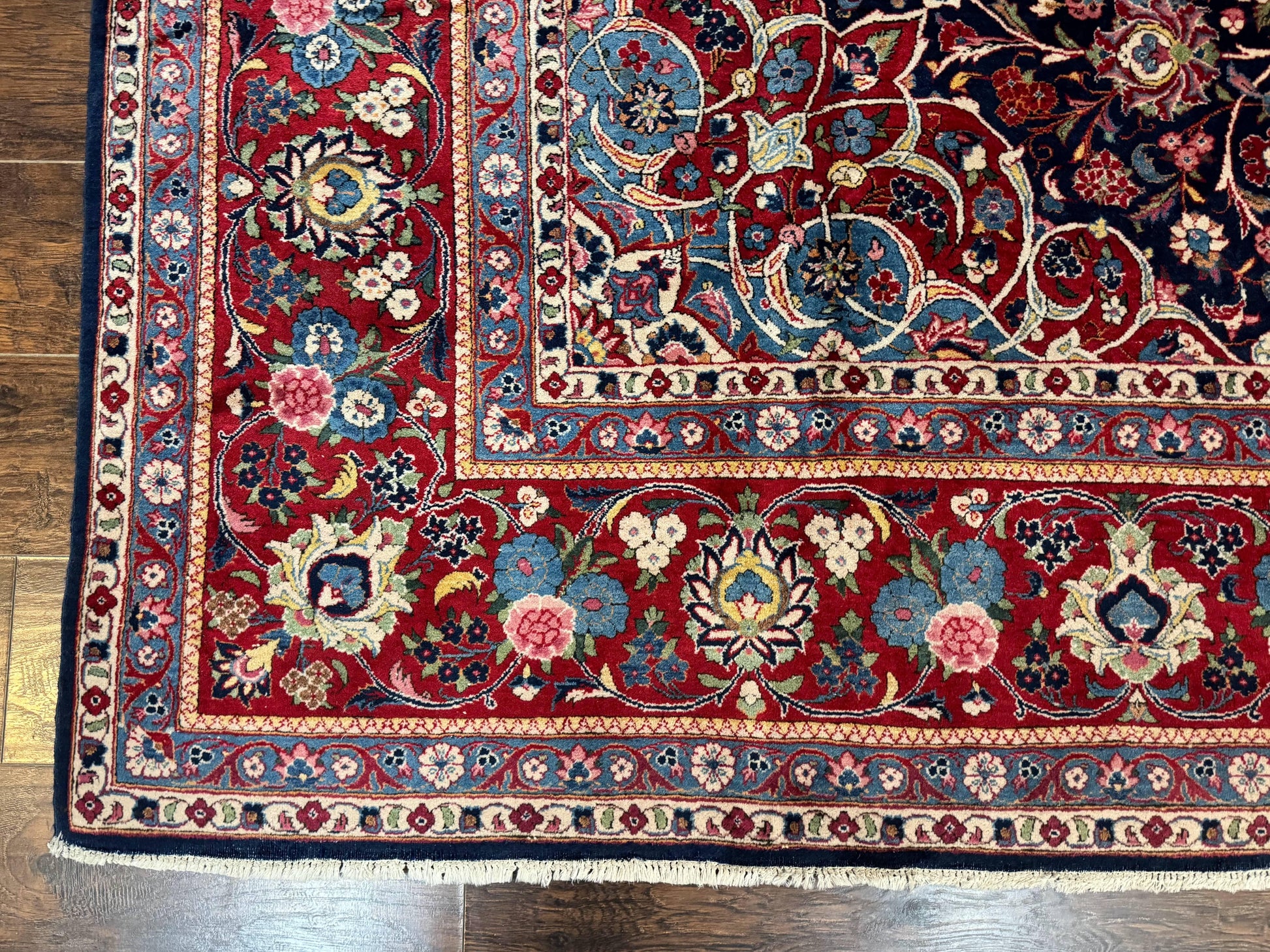 Navy Blue Persian Rug 9x12, Antique Persian Carpet, Kork Wool, 200 KPSI, Persian Kashan Rug - Nuvé