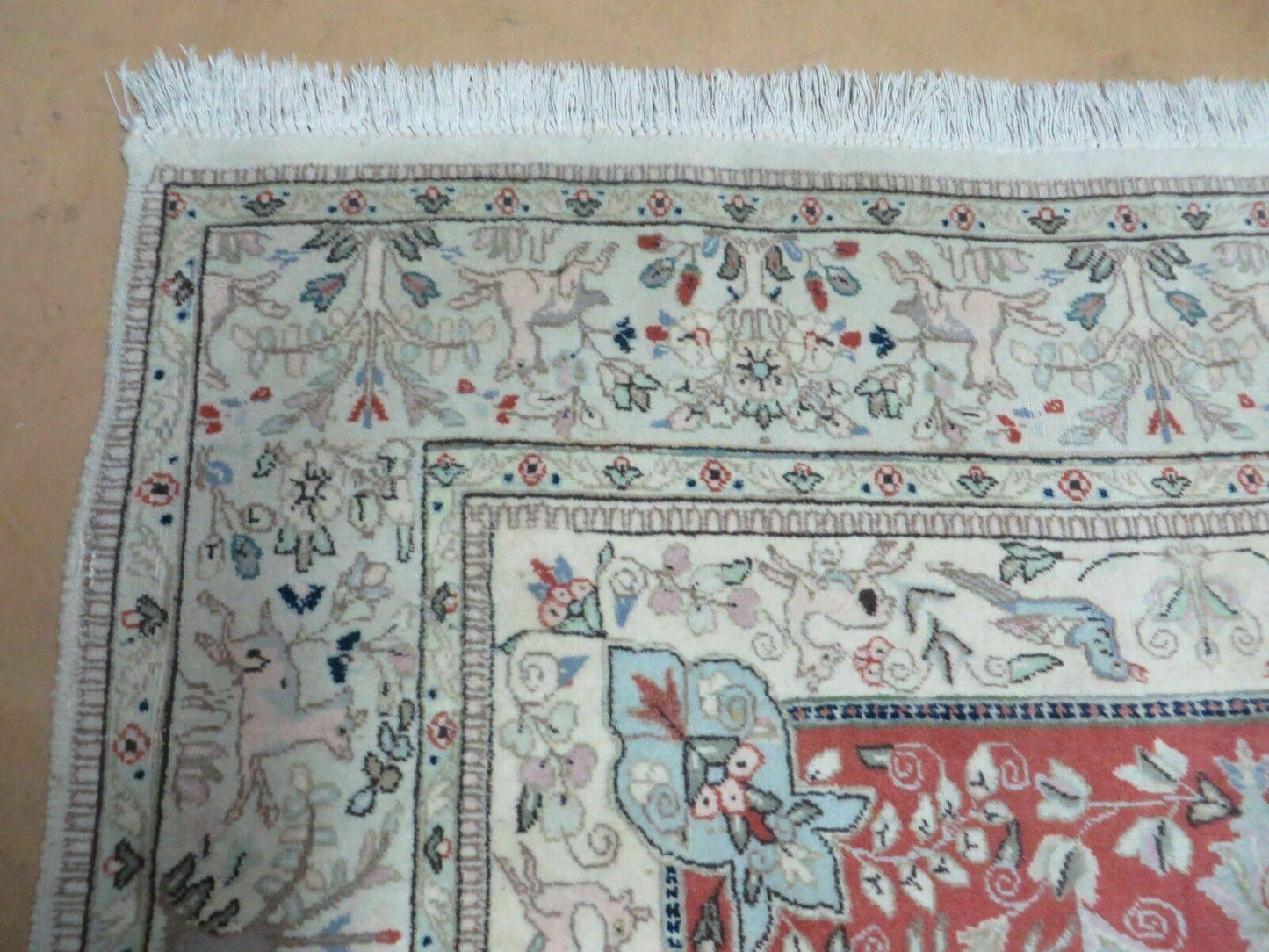 6' X 9' Vintage Handmade India Oriental Floral Wool Rug Hunting Bird Deer Nice - Nuvé