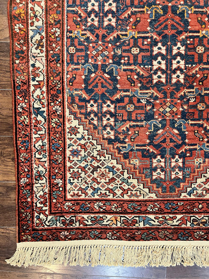 Persian Malayer Rug 4x7, Tribal Rug, Geometric, Antique Oriental Carpet, Red Blue Cream, Boho Rug, Hand Knotted Wool Rug - Nuvé