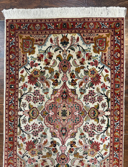 Small Persian Tabriz Rug 2x3, Floral Medallion, Wool and Silk, 340 KPSI - Nuvé
