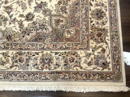 Sino Persian Rug 6x9, Floral Medallion, Ivory & Taupe, Wool with Silk Highlights, Fine 210 KPSI - Nuvé
