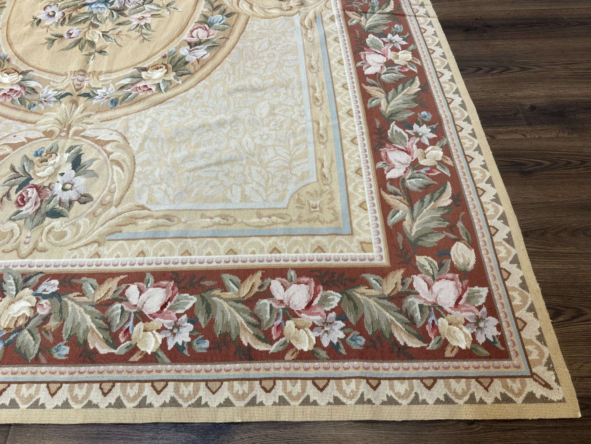 Needlepoint Rug 8x10, Aubusson Savonnerie European Carpet, Floral, Elegant - Nuvé