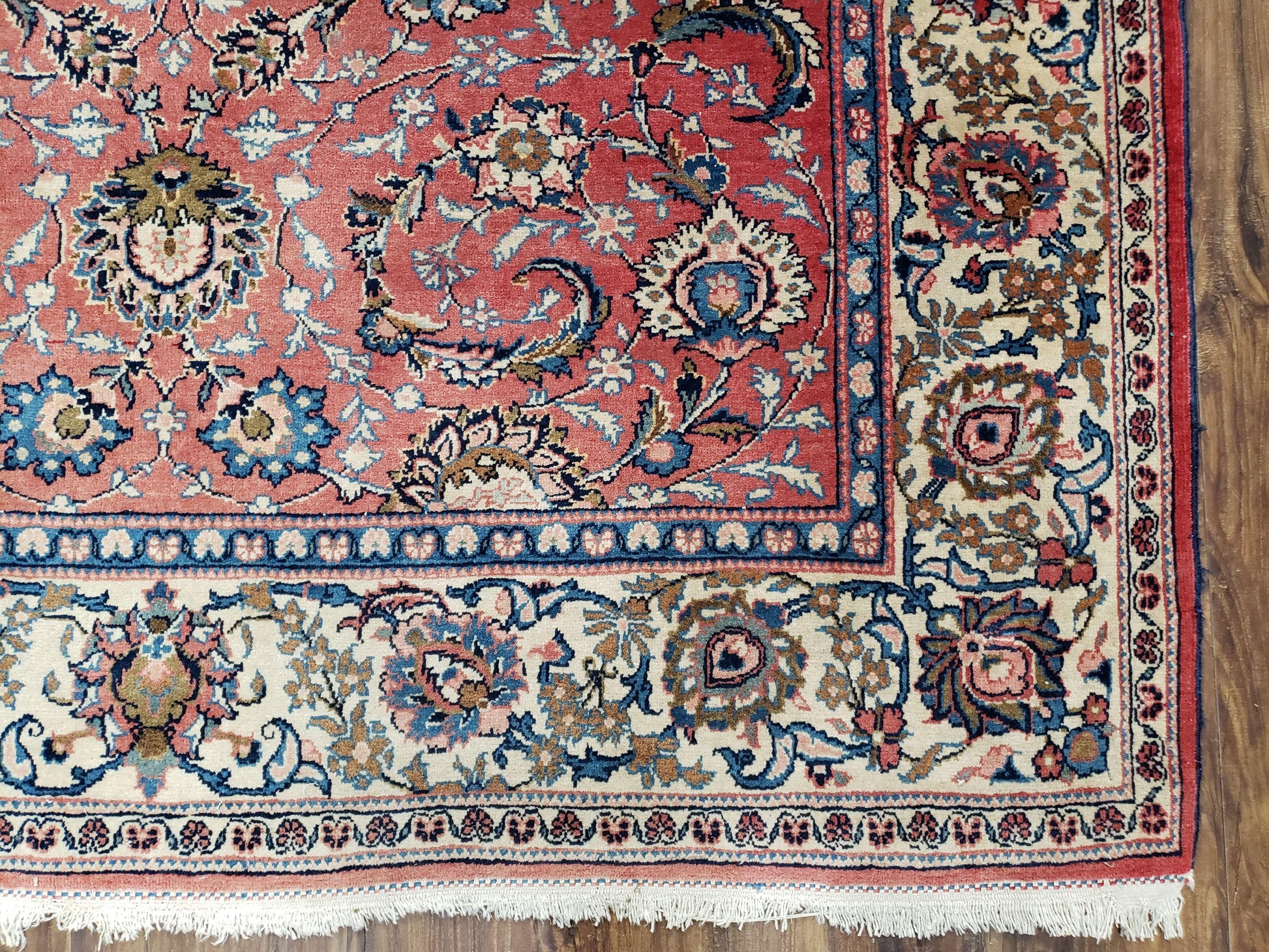 Semi Antique Persian Kashan, Red & Cream, Hand-Knotted, Wool, 4' 8" x 6' 6", Pair A - Nuvé