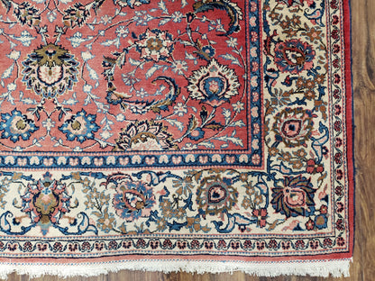 Semi Antique Persian Kashan, Red & Cream, Hand-Knotted, Wool, 4' 8" x 6' 6", Pair A - Nuvé
