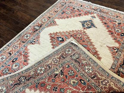 Peshawar Rug 5x7, Wool Hand Knotted Handmade Vintage Carpet, Serapi Design, Pakistani Rug 5 x 7 ft, Medium Sized, Geometric Rug - Nuvé
