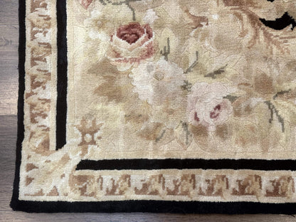 Chinese Aubusson Rug 6x9, Wool Pile, Black, Floral, Elegant - Nuvé
