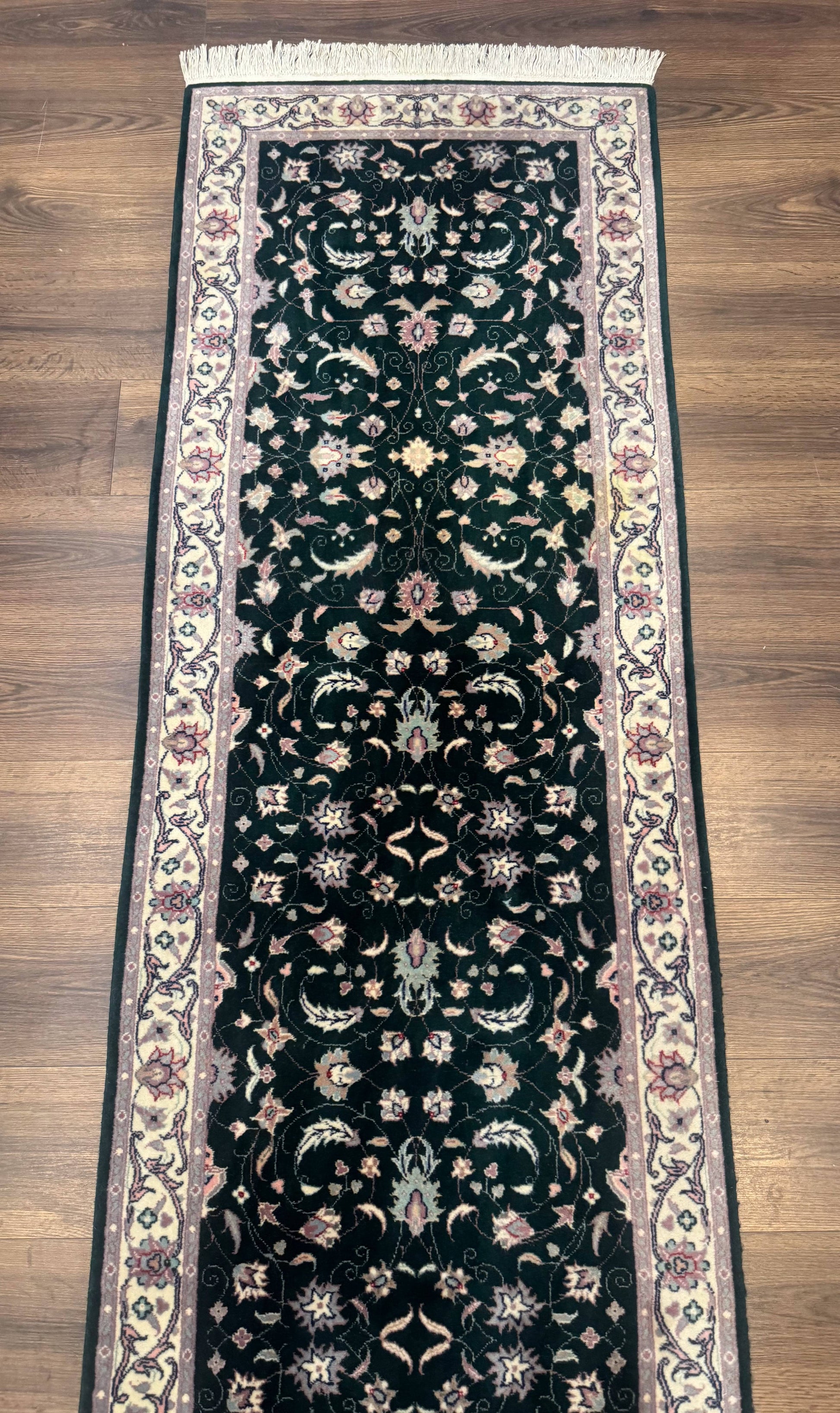 Pak Persian Runner Rug 2.6 x 10, Dark Green and Beige, Floral Allover - Nuvé