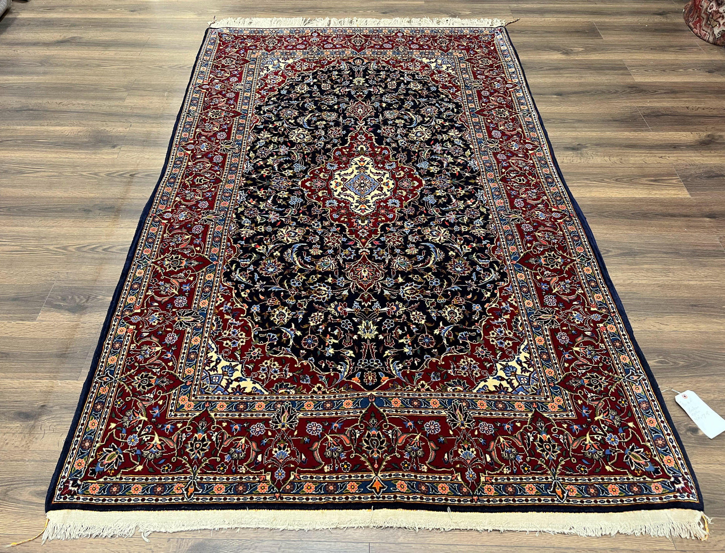 Dark Blue Persian Rug 5x8, Kork Wool Semi Antique Kashan Carpet, Very Fine Lachak Toranj Rug, Hand Knotted Floral Medallion Rug, 5 x 8 Oriental Rug - Nuvé