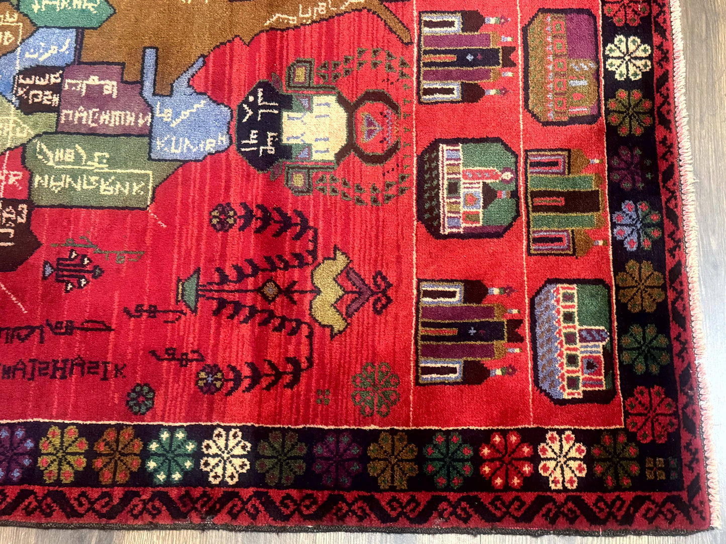 Afghan Rug 3x7, Map of Afghanistan, War Rug, Tribal Rug, Balouch Rug, New, Red - Nuvé