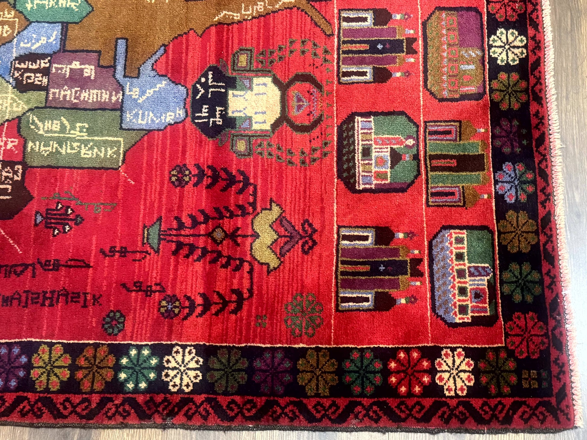 Afghan Rug 3x7, Map of Afghanistan, War Rug, Tribal Rug, Balouch Rug, New, Red - Nuvé