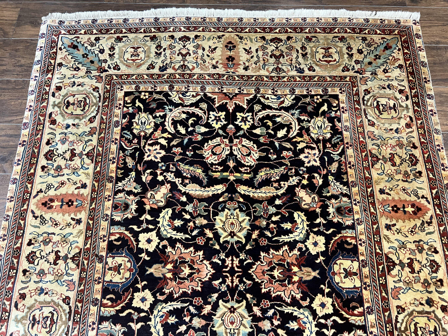 Indo Persian Rug 5x15, Wide Runner Rug 5 x 15 ft, Wool Hand Knotted Vintage Carpet, Black & Cream, Floral Allover Long Oriental Rug - Nuvé