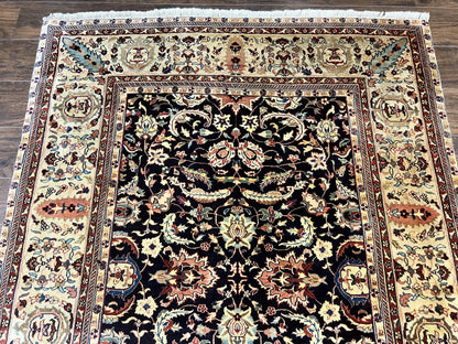 Indo Persian Rug 5x15, Wide Runner Rug 5 x 15 ft, Wool Hand Knotted Vintage Carpet, Black & Cream, Floral Allover Long Oriental Rug - Nuvé